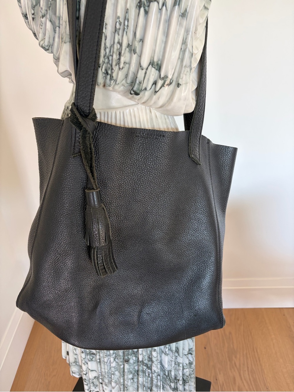 Shana Luther NY Black Leather Tote Bag with Tassel
